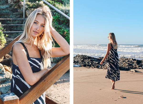 Lily wears the Brushstroke Cami and Brushstroke Midi Skirt.