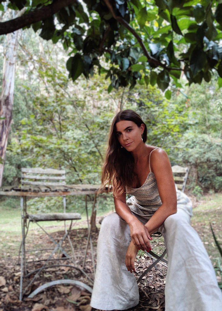 Christelle Scifo wears the Nomad Handloom Cami and Mohave Pants