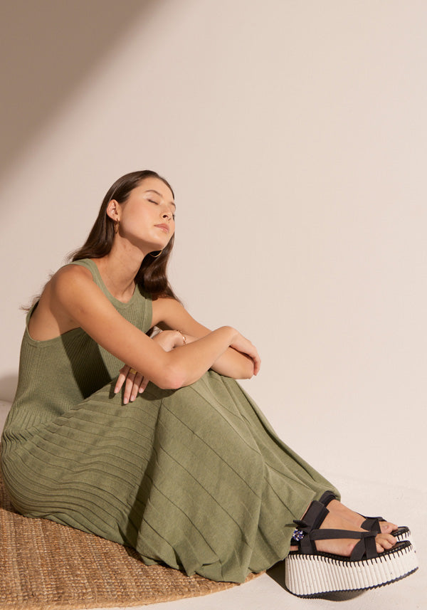 The Maui Ribbed Tank Dress in Khaki.