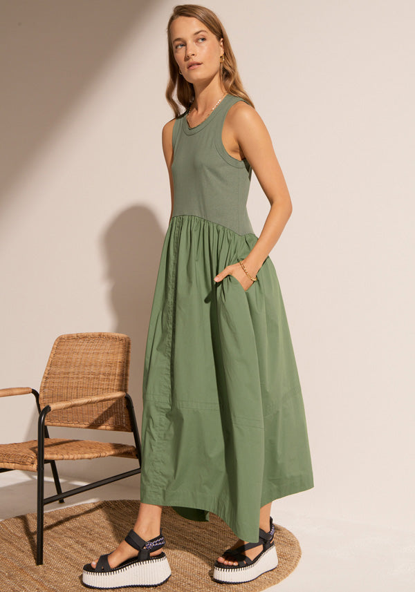 The Toya Tank Dress in Green.