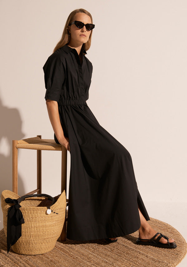 The Toya Maxi Shirt Dress in Black.