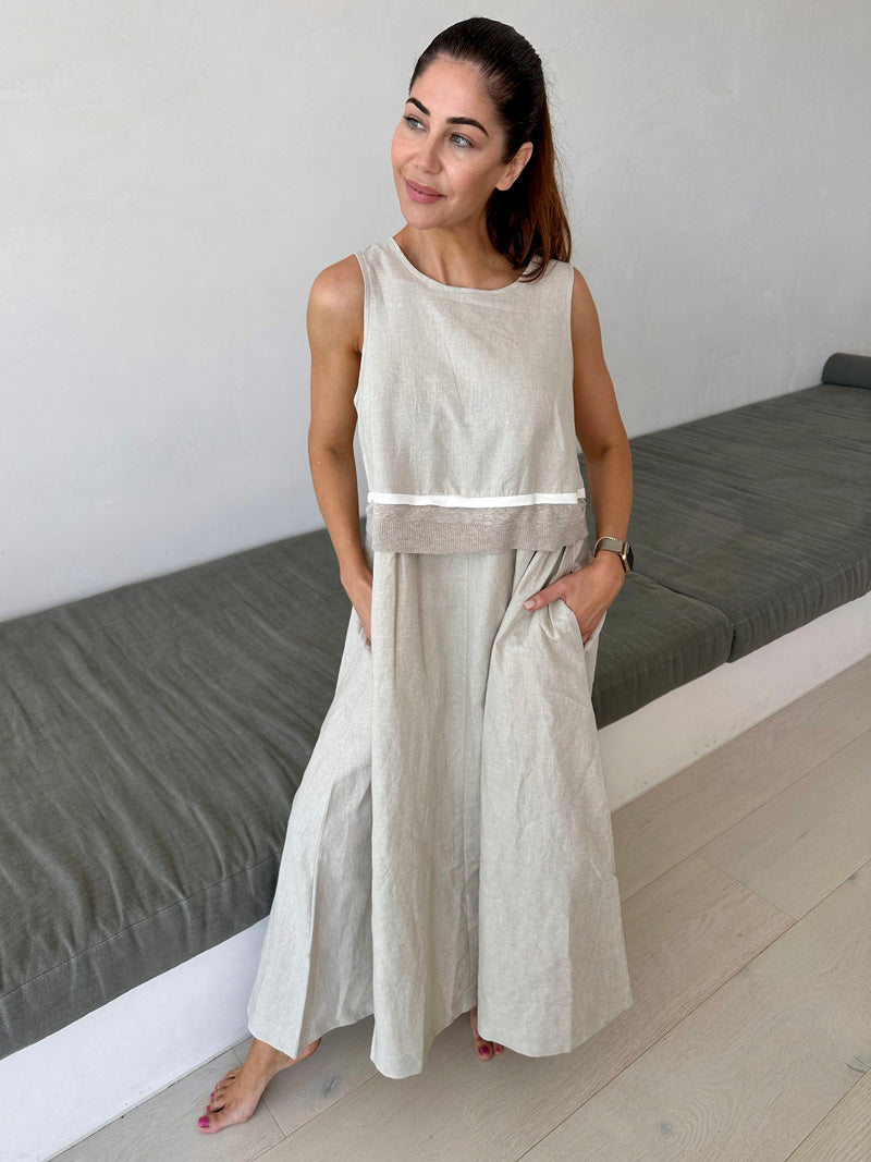 The Ivy Tank Dress in Natural/White