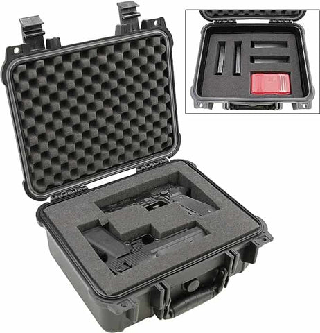 CASEMATIX 13" Two Gun Hard Case for 2 Handguns - Waterproof & Shockproof 2 Pistol Hard Case, Double Handgun Case with Accessory Storage for Multiple Magazines, Ammo Box and Other Accessories