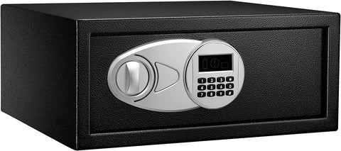 Amazon Basics Steel Security Safe with Programmable Electronic Keypad - Secure Cash, Jewelry, ID Documents - 0.7 Cubic Feet, 16.93 x 14.57 x 7.09 Inches