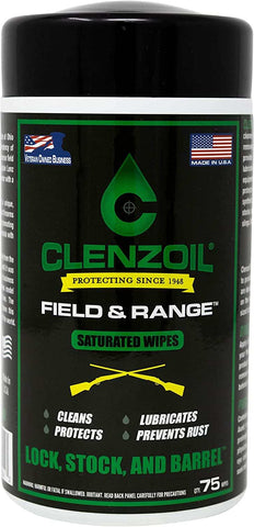 Clenzoil Field & Range Saturated Gun Oil Wipes | Multi-Purpose [ CLP] Cleaner, Lubricant, & Protectant | Approx. 75 (5" x7") One-Step Gun Cleaning Oil & Lubricant Field Wipes