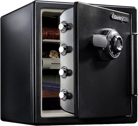 SentrySafe Fireproof and Waterproof Steel Home Safe with Dial Combination Lock,1.23 Cubic Feet, 17.8 x 16.3 x 19.3 x Inches, SFW123CU,Black