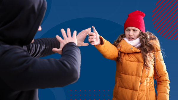 Branded image of woman using pepper spray