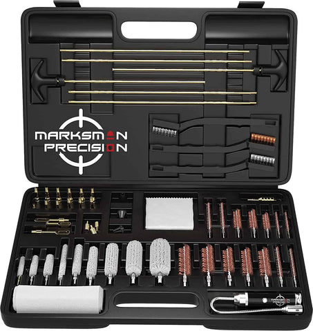 Marksman Precision Universal Gun Cleaning Kit - Brass Jags - Slotted Tips - Rods - Brushes - LED Bore Light - Optical Cloth - Hunting Shooting Rifle Pistol Shotgun - Heavy Duty Case - Retail Package