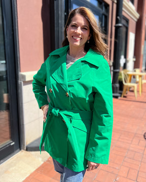 Green Mid-Length Trench Coat