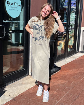 Khaki Buck 'Em Vintage Graphic T-shirt Dress