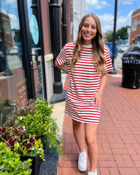 Red/White Striped T-shirt Dress