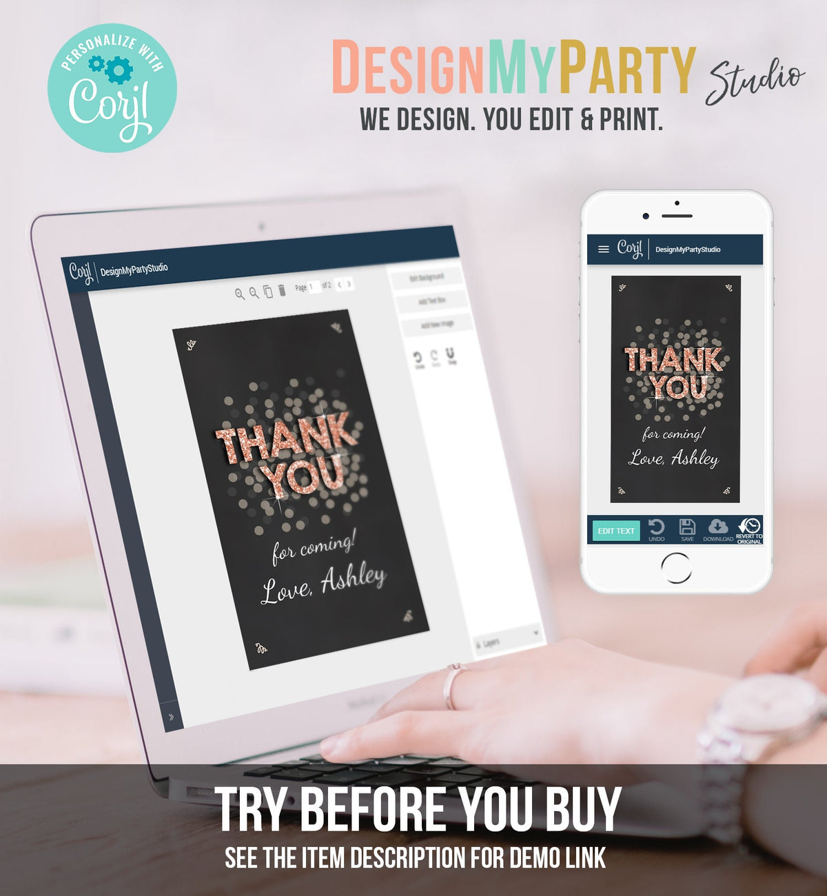 Editable Thank You Favor Tags Adult Birthday Tags Black and Gold Glitt -  Design My Party Studio