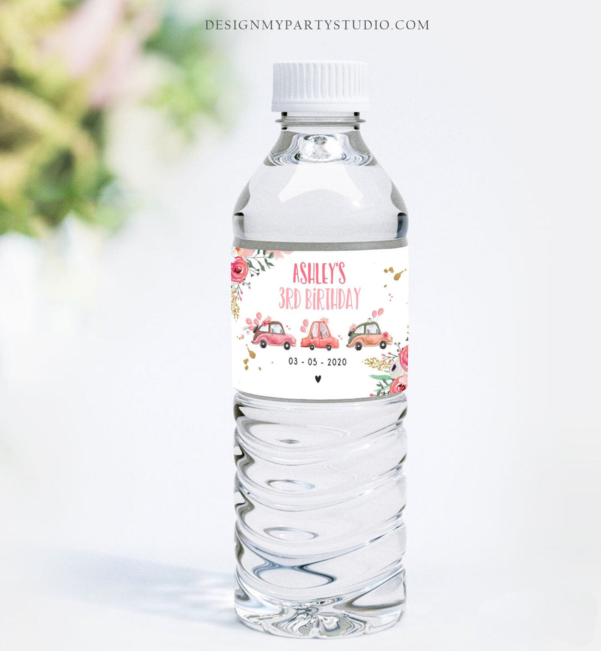 Preppy Pink Smiley Birthday Water Bottle Label Template