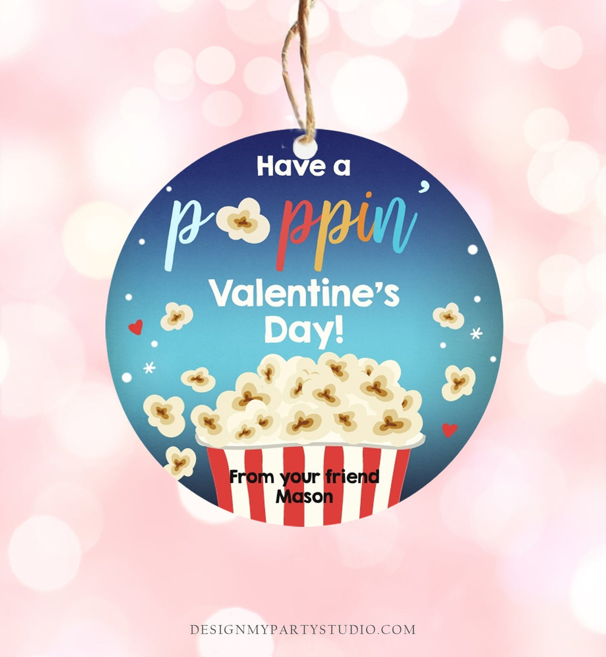 Valentine Stickers for Kids, Popcorn Valentine Treat Stickers, Poppin By to  Wish you a Happy Valentines Day