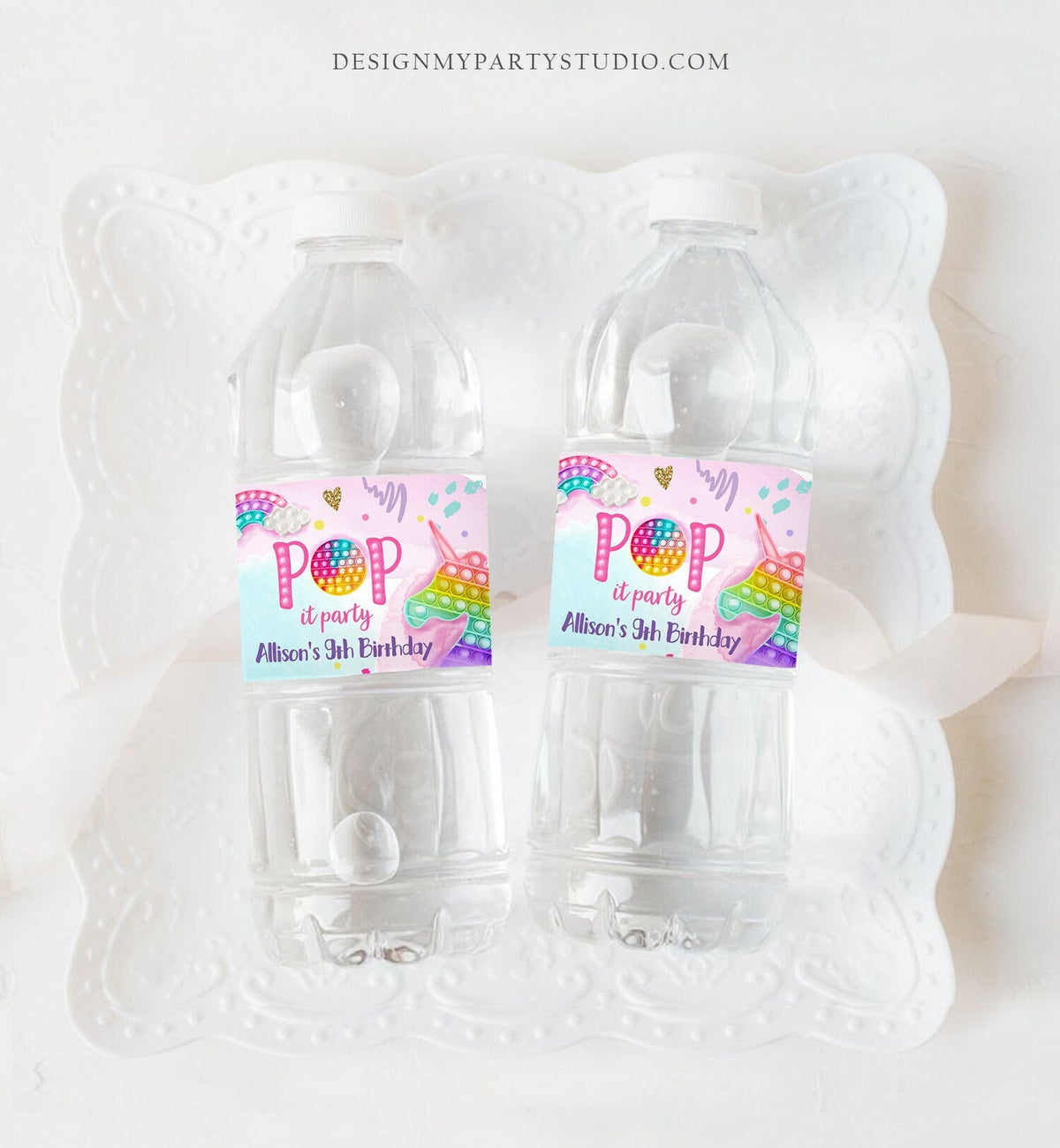 POP It Water Bottle Labels Girls Birthday Party Fidget Toys Party Decor  Rainbow Printable Instant Digital Download WR59 D117 