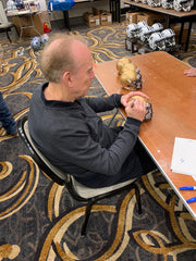 Roger Staubach signing Navy mini helmet