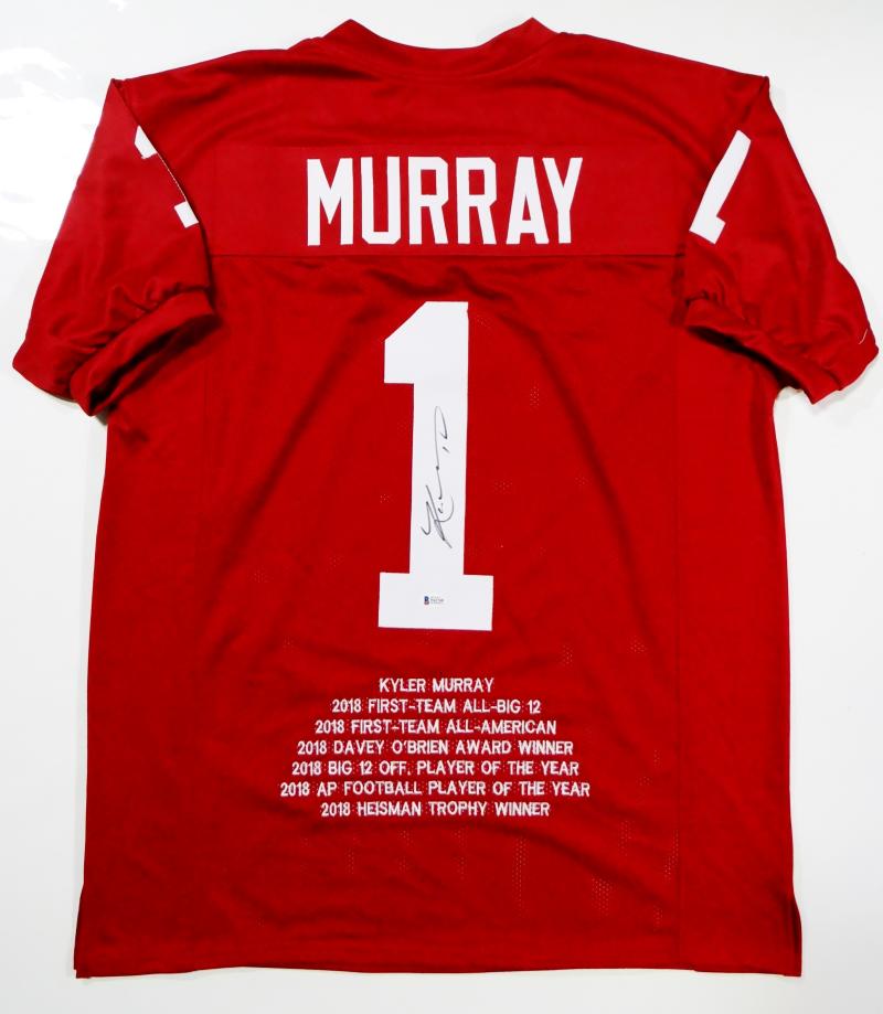 Kyler Murray Autographed Red College Style STAT Jersey- Beckett W