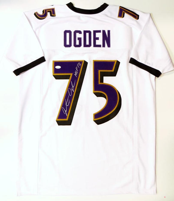 Jonathan Ogden Autographed White Pro Style Jersey w/ HOF - JSA W