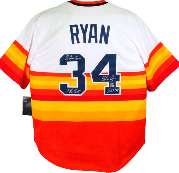 Nolan Ryan Autographed Houston Astros Nike Rainbow Jersey w/ 3 Insc - – The  Jersey Source