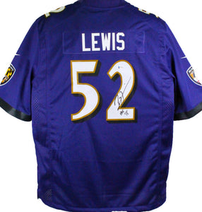 Ray Lewis Autographed Purple Nike Game Jersey w/HOF- Beckett W *Black