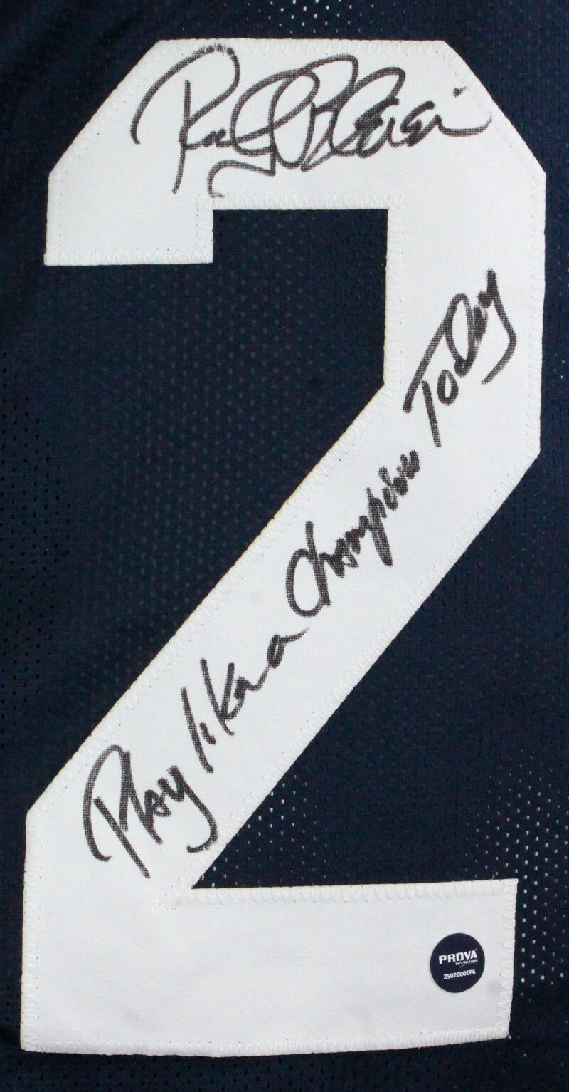 The Jersey Source Rocky Bleier Autographed Blue College Style Jersey w/Play Like A Champ Today-Prova *Black