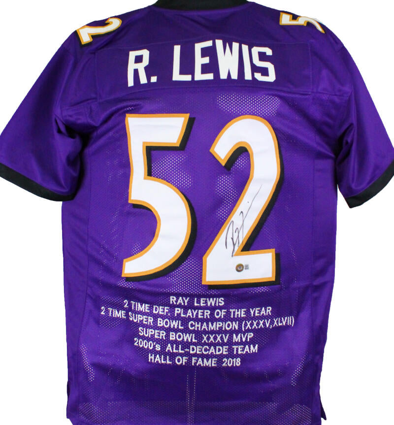 The Jersey Source Ray Lewis Autographed Purple Pro Style Stat Jersey-Beckett W Hologram *Black