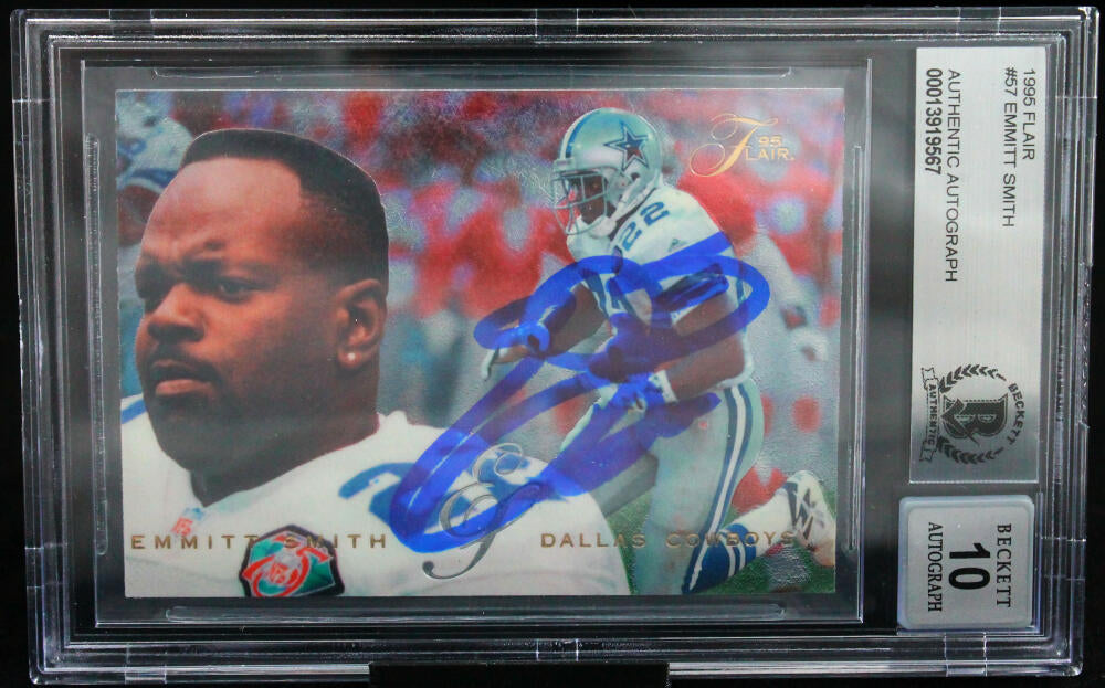 Cowboys Emmitt Smith Signed 1995 Flair #57 Card Auto Graded