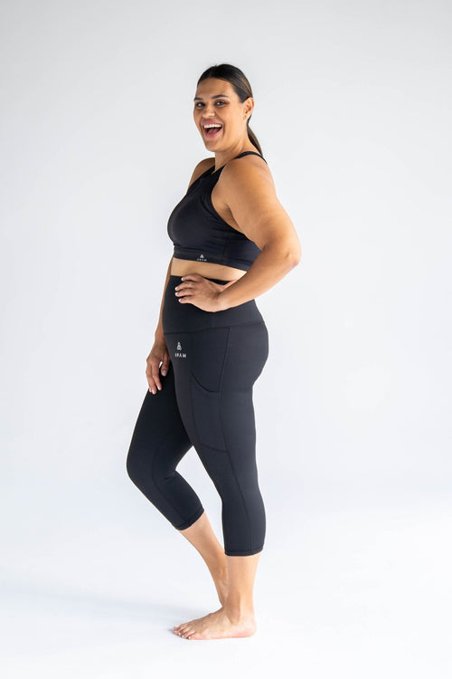 3/4 Vibe leggings + Pockets - Black, emamaco