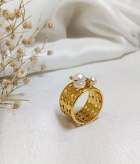 Golden Pearl Adjustable Ring