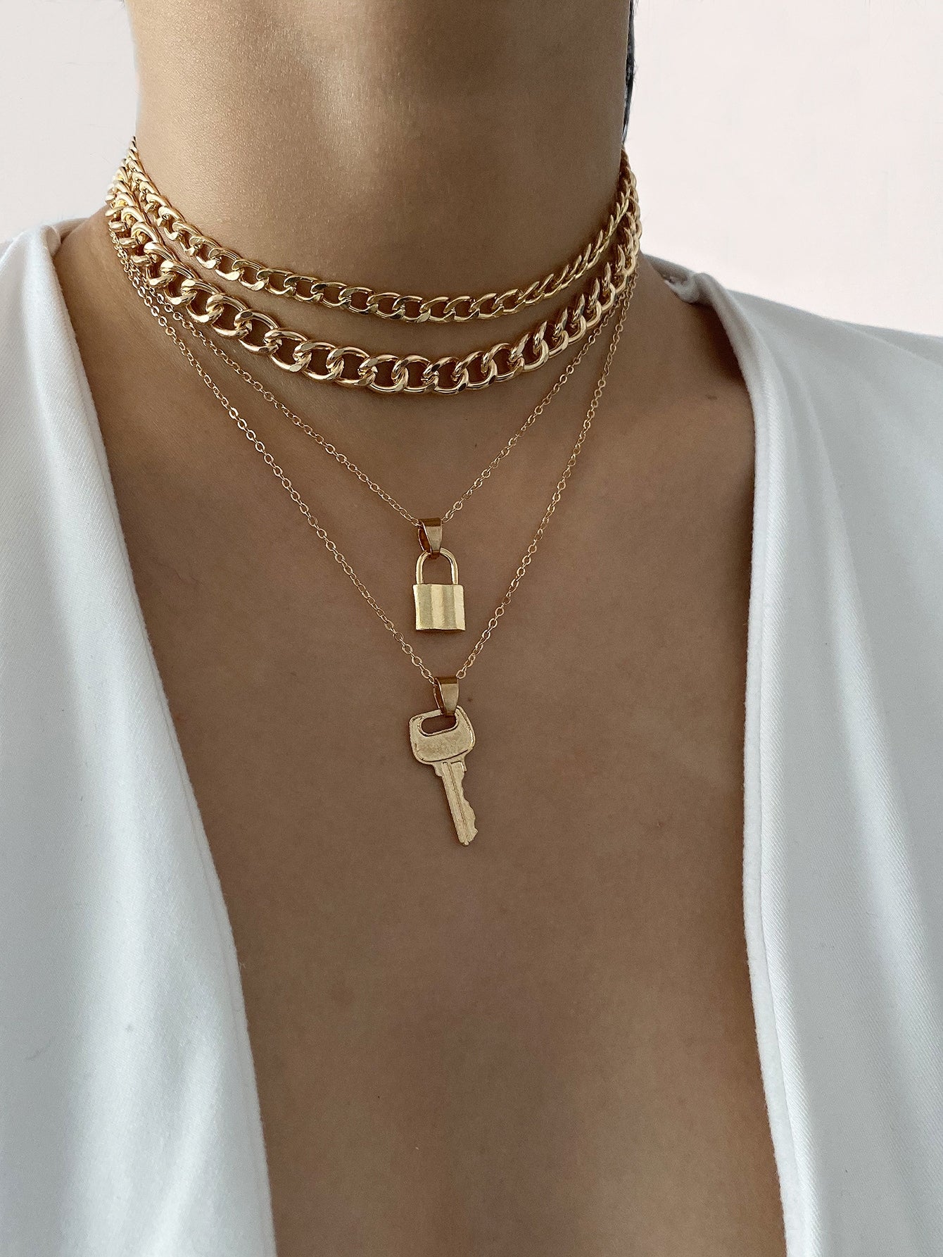 4pcs Lock & Key Charm Necklace