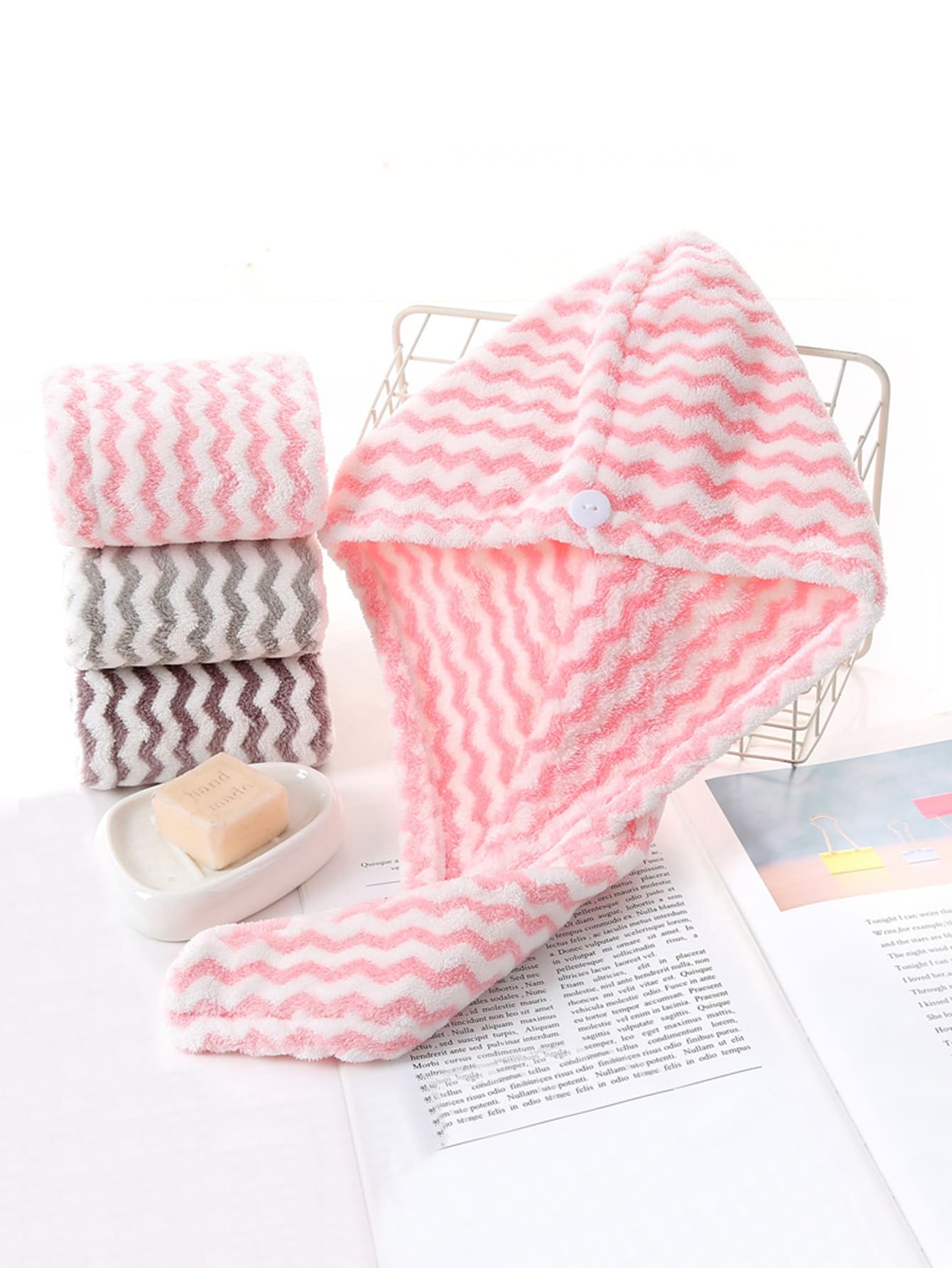 1pc Chevron Pattern Hair Drying Cap