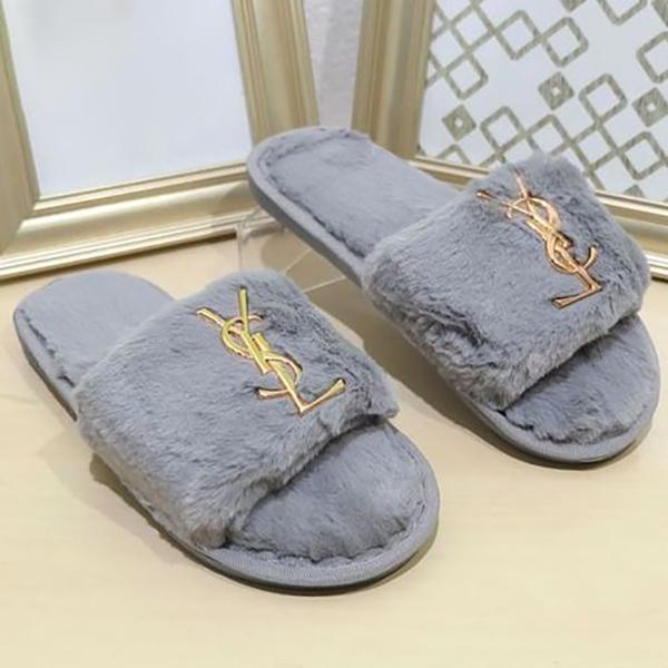 YSL New Autumn And Winter Furry Slippers Female Home Bright Diam