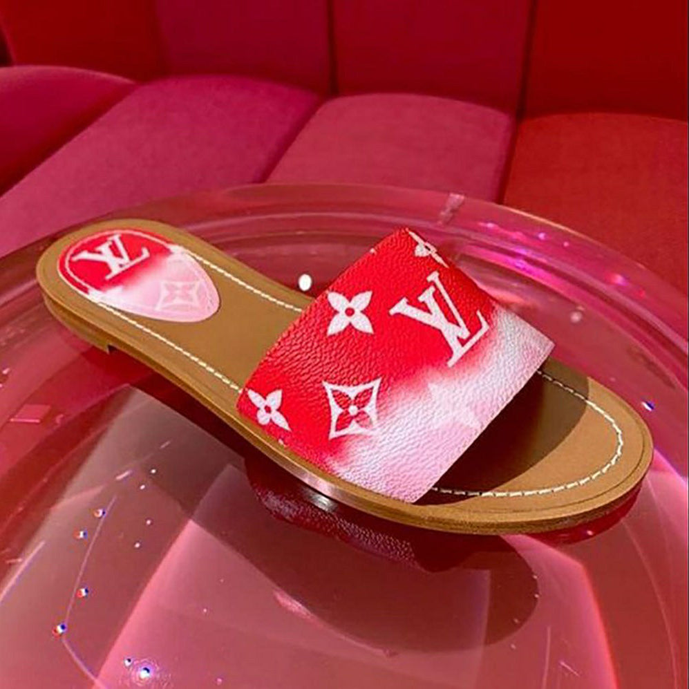 Louis Vuitton LV Ladies Color Matching Printed Letters Casual Home Sandals Slippers Shoes