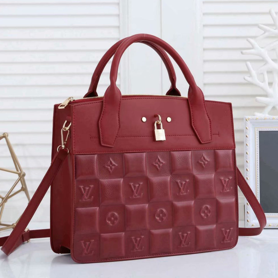 Louis Vuitton LV Fashion Embossing Leather Handbag Satchel Tote 