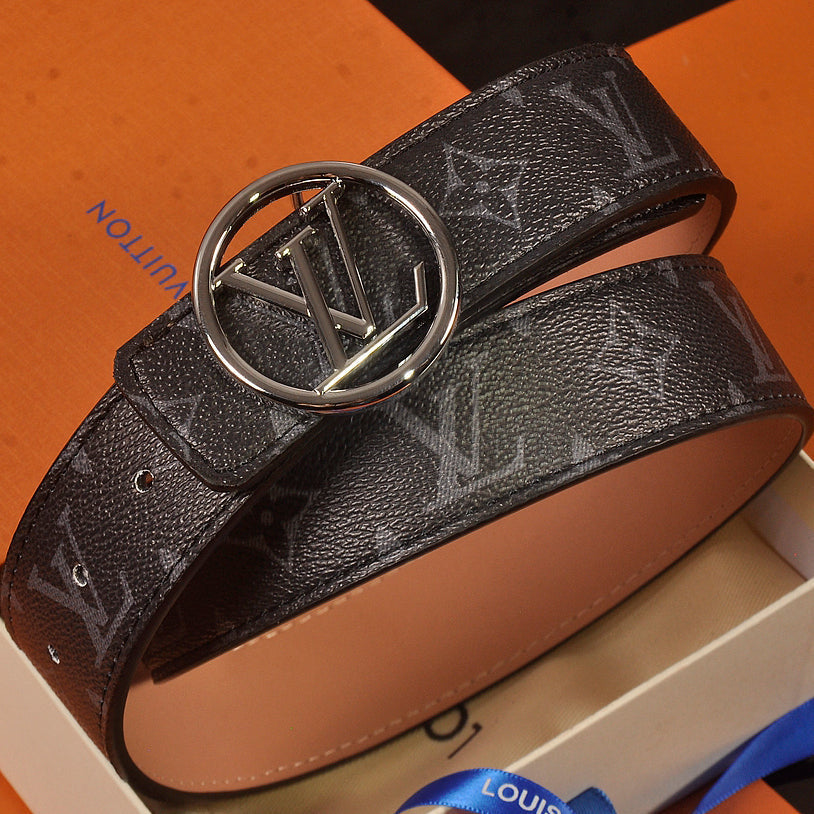 LV Louis Vuitton Monogram Print Round Buckle Belt