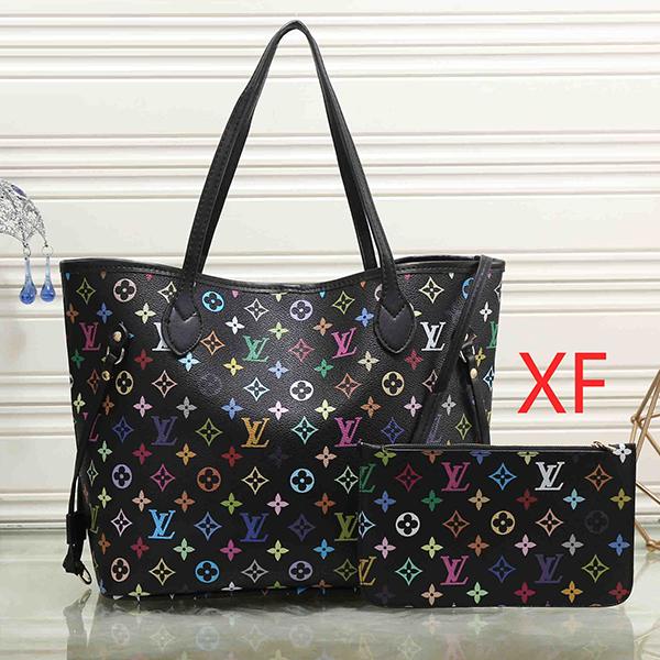 Louis Vuitton Women Fashion Leather Handbag Wallet Purse Set Two Piece