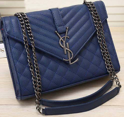 YSL Yves Saint Laurent Women Shopping Leather Metal Chain Crossbody Satchel Shoulder Bag