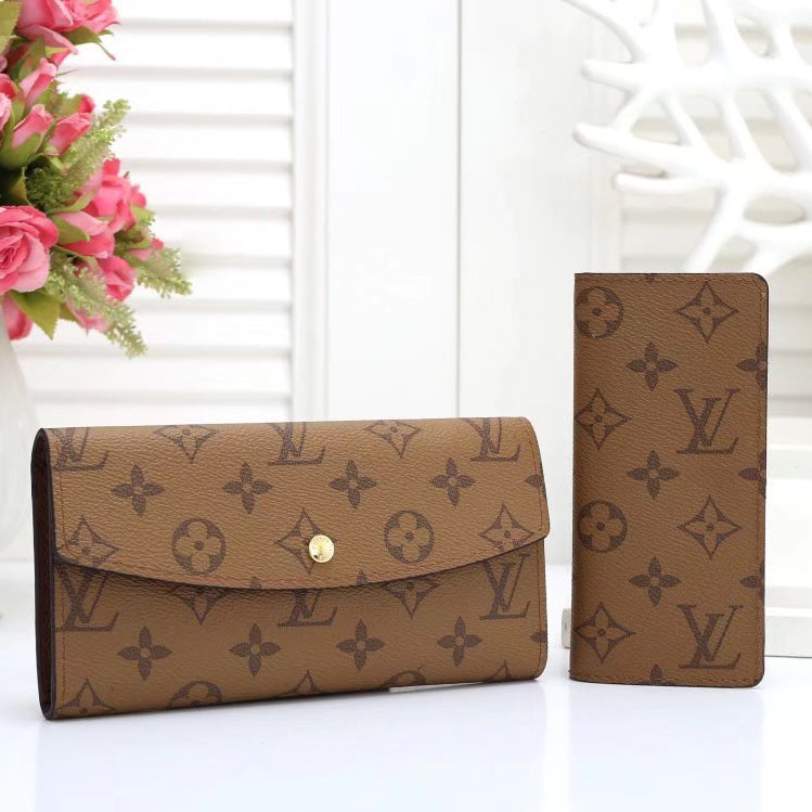 Louis Vuitton LV Classic Leather Print Wallet Purse Two Piece Set