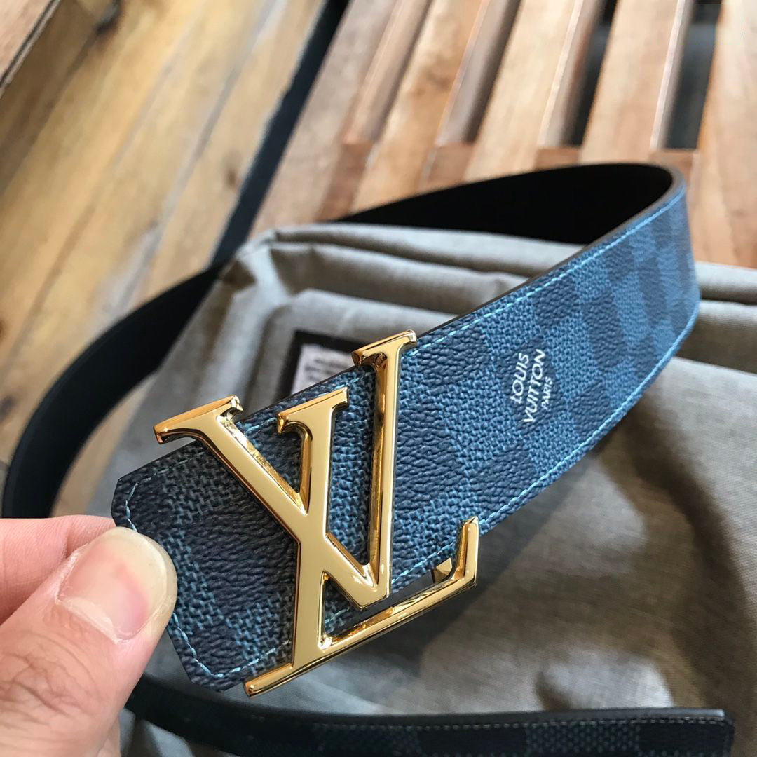 LV Louis Vuitton Classic Print Leather Smooth Buckle Belt