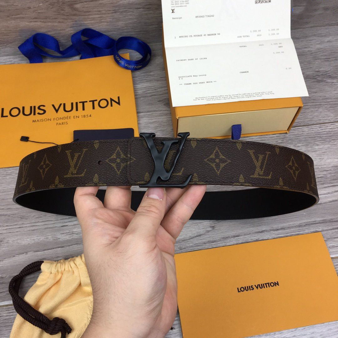 LV Louis Vuitton Classic Print Leather Smooth Buckle Belt