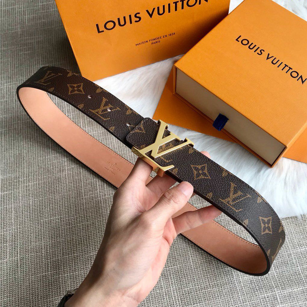 LV Louis Vuitton Classic Print Leather Smooth Buckle Belt