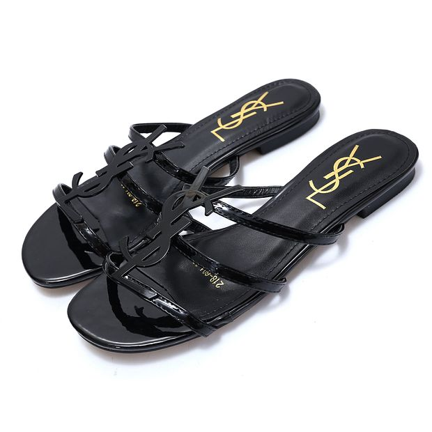 YSL New Classic Patent Leather Word With Metal Buckle Open Toe F