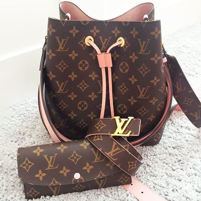 LV Sells Fashionable Women Printed Bucket Bag+Purse+Belt
