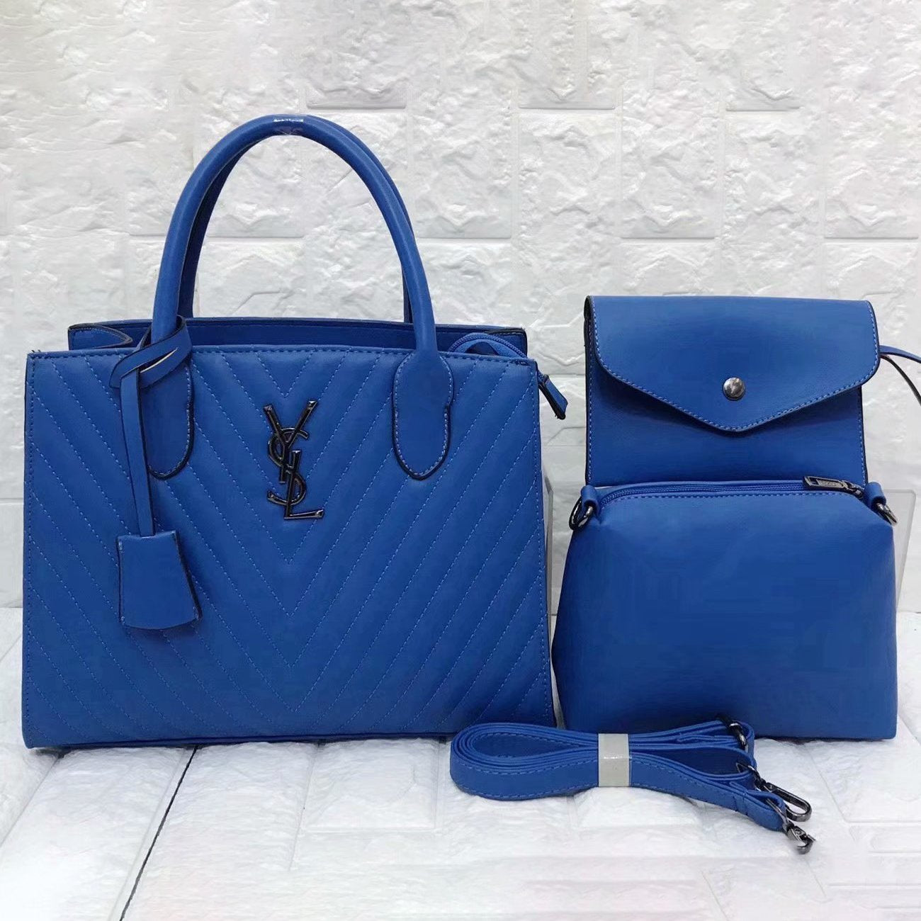 YSL Saint Laurent Fashion Leather Handbag Satchel Tote Two Piece Set