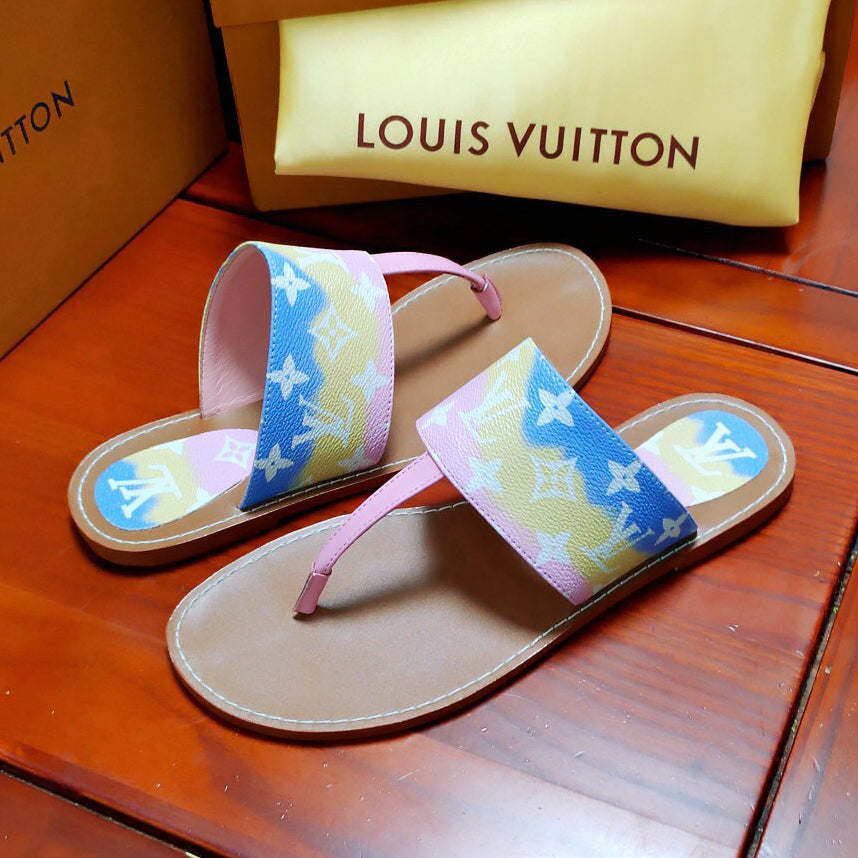 LV Louis Vuitton Fashion Classics Leather Print Slipper Shoes