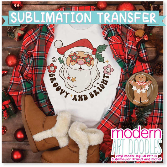 Stay Merry and Bright Santa Claus Retro Ready to Press Sublimation Transfer