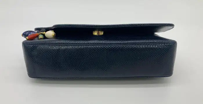 Judith Leiber Navy Lizard Gemstone Beaded Evening Clutch Bag for Women Luxury Designer
