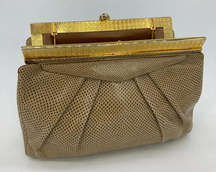 Judith Leiber Vintage Lizard Clutch | Tan Leather Evening Bag | Saks Fifth Avenue Designer Purse