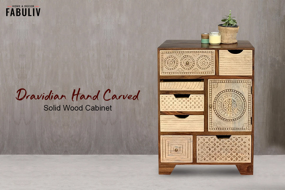 dravidian art - wooden handcrafted chest of drawers