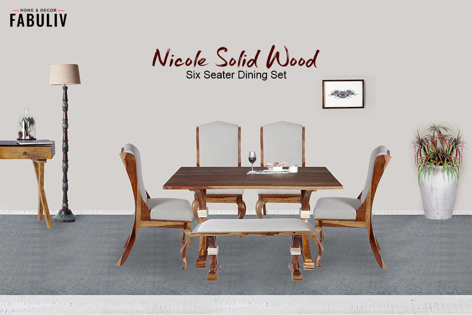 wooden six seater dining set 